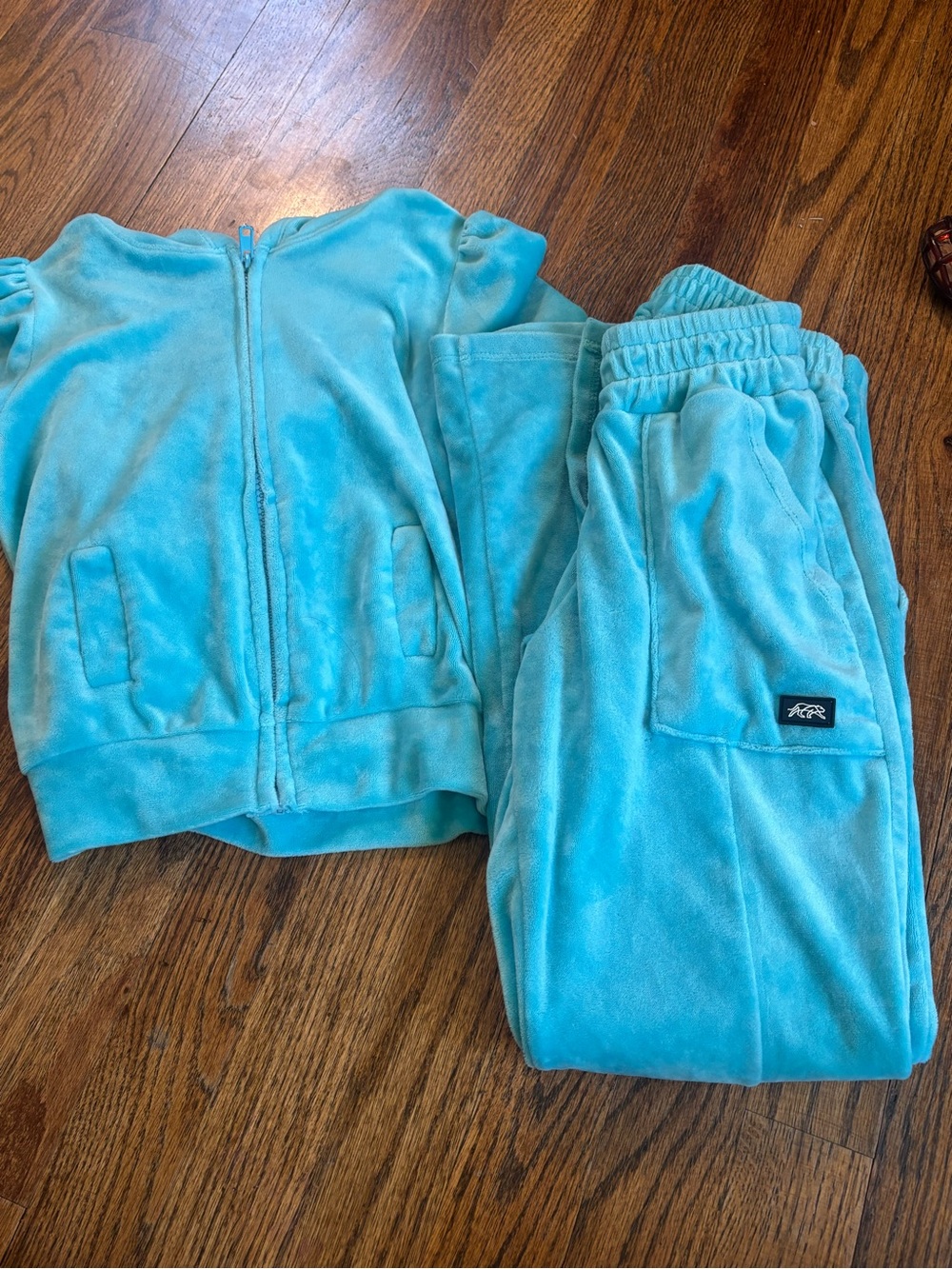 Kids Aqua Velour Jogger Set Tiger Friday